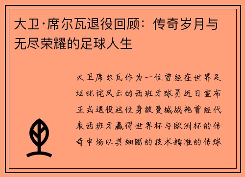 大卫·席尔瓦退役回顾：传奇岁月与无尽荣耀的足球人生