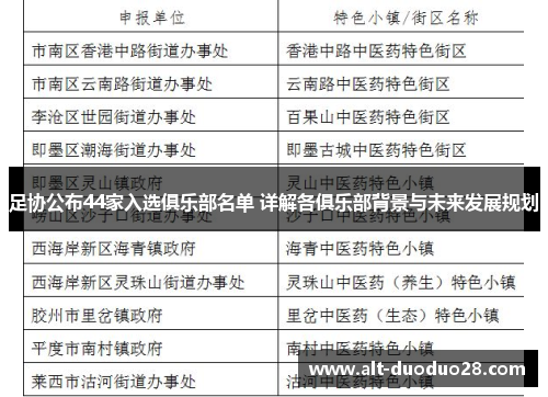 足协公布44家入选俱乐部名单 详解各俱乐部背景与未来发展规划